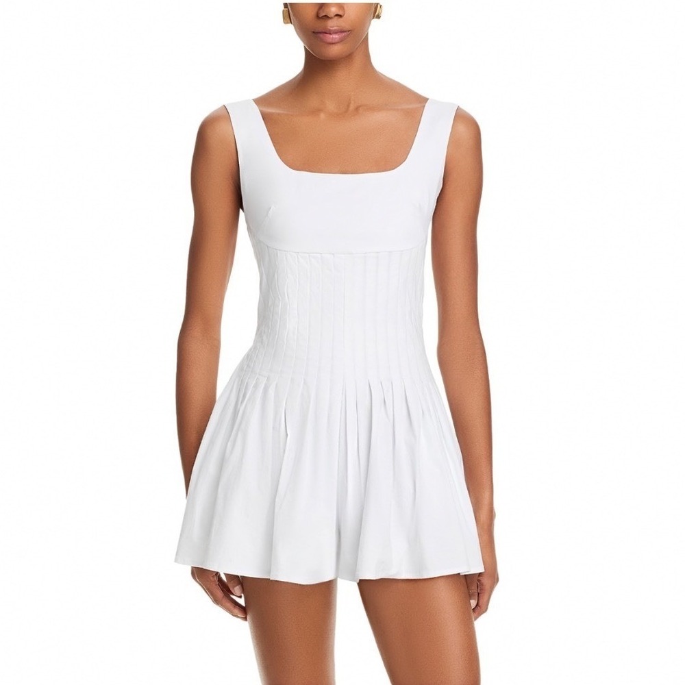Line & Dot Ophella Poplin Romper White Square Neck Smocked Back Size Medium NEW